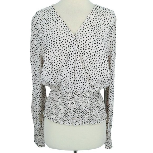 Chelsea28 Tops - Chelsea28 Spotted Surplice V-Neck Long Sleeve Top Pink Black Size Medium NWT